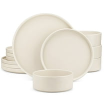 MALACASA 12 Piece Dinnerware Sets, Plate and Bowl Sets for Kitchen, Porcelain Dinner Set for 4, Cream