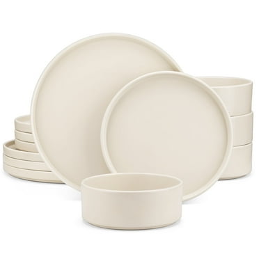 MALACASA 12 Piece Dinnerware Sets, Plate and Bowl Sets for Kitchen, Porcelain Dinner Set for 4, Cream
