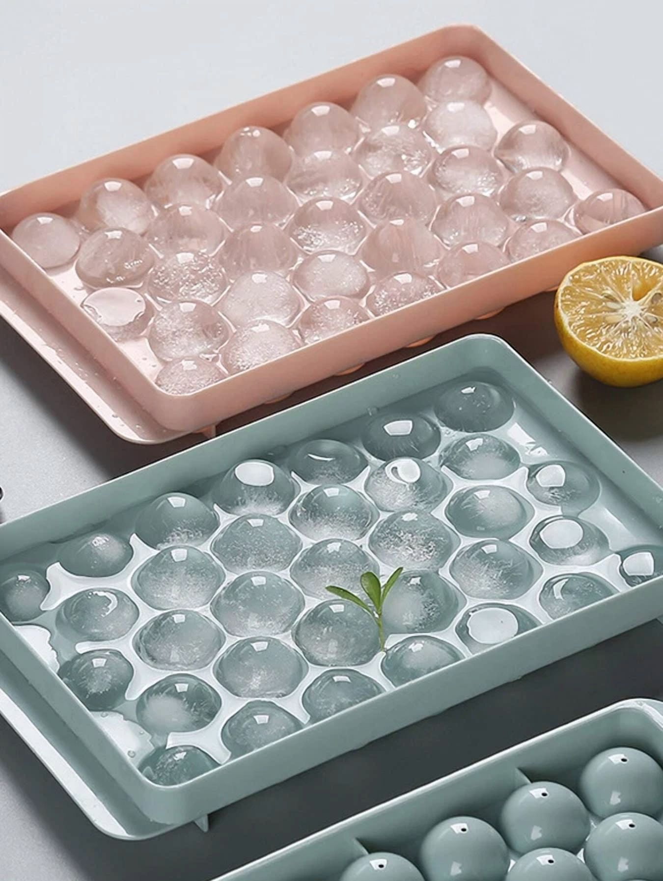 1 Pc 33-Cavity Round Ice Cube Tray - With Lid, Ball-Shaped Ice Maker For Freezer