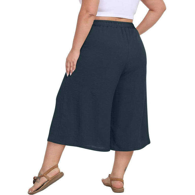 quitan / 3/4 WIDE SHORTS Lサイズ ZQUUVOU Womens Plus Size Wide Leg Pants Casual Solid Color Summer