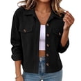 thumbnail image 2 of Women Lapel Fashion Winter Button Cardigan Corduroy Top Coat Black XL, 2 of 5