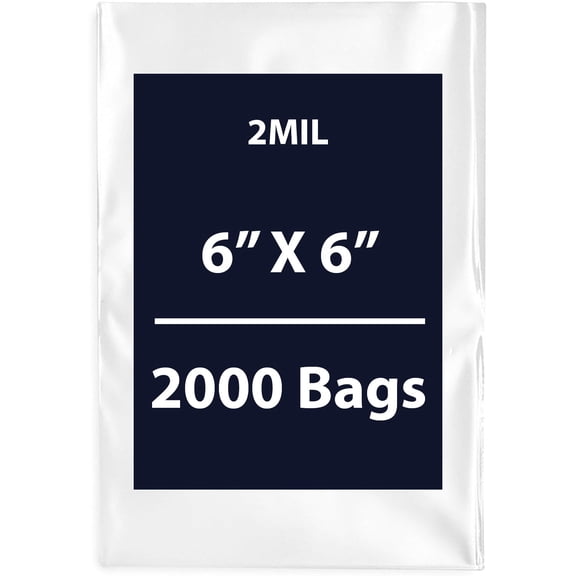 Clear Flat Poly Bags, 2Mil 6" X 6" & 2000 Bags | Low-Density Polyethylene (LDPE), Flat Open Top Plastic Packaging Packing | Flexible and Durable Plastic Bags