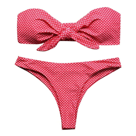 DOPI Women's Sexy Print Bow Tie High Cut Bandeau Bikini Set Two Piece Swimsuit