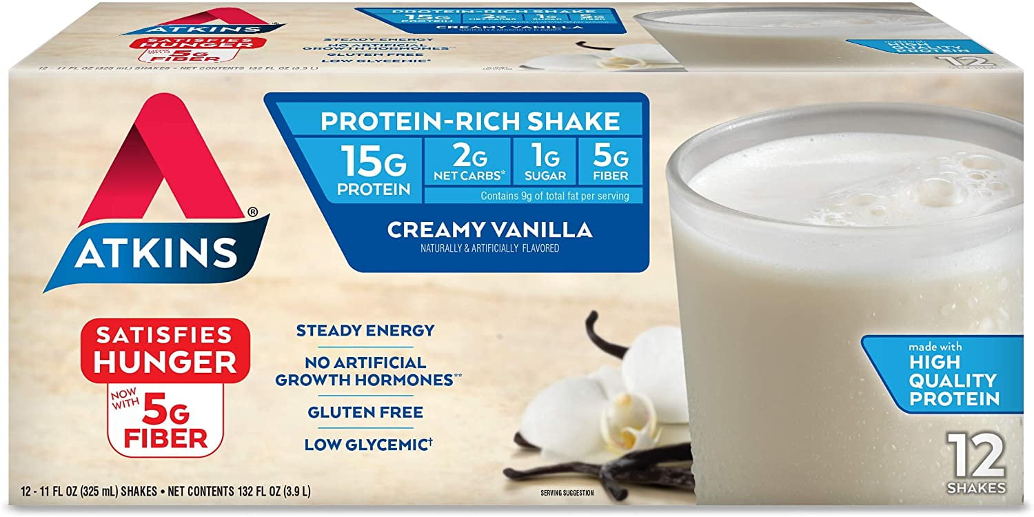 Atkins Gluten Free Protein-Rich Shake, Creamy Vanilla, Keto Friendly ...