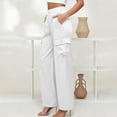 thumbnail image 6 of LEAVINGSUO Cargo Pants Women Satin Work Pants With Elastic Waistband And Button Flap Pockets Casual Trousers White XL, 6 of 8