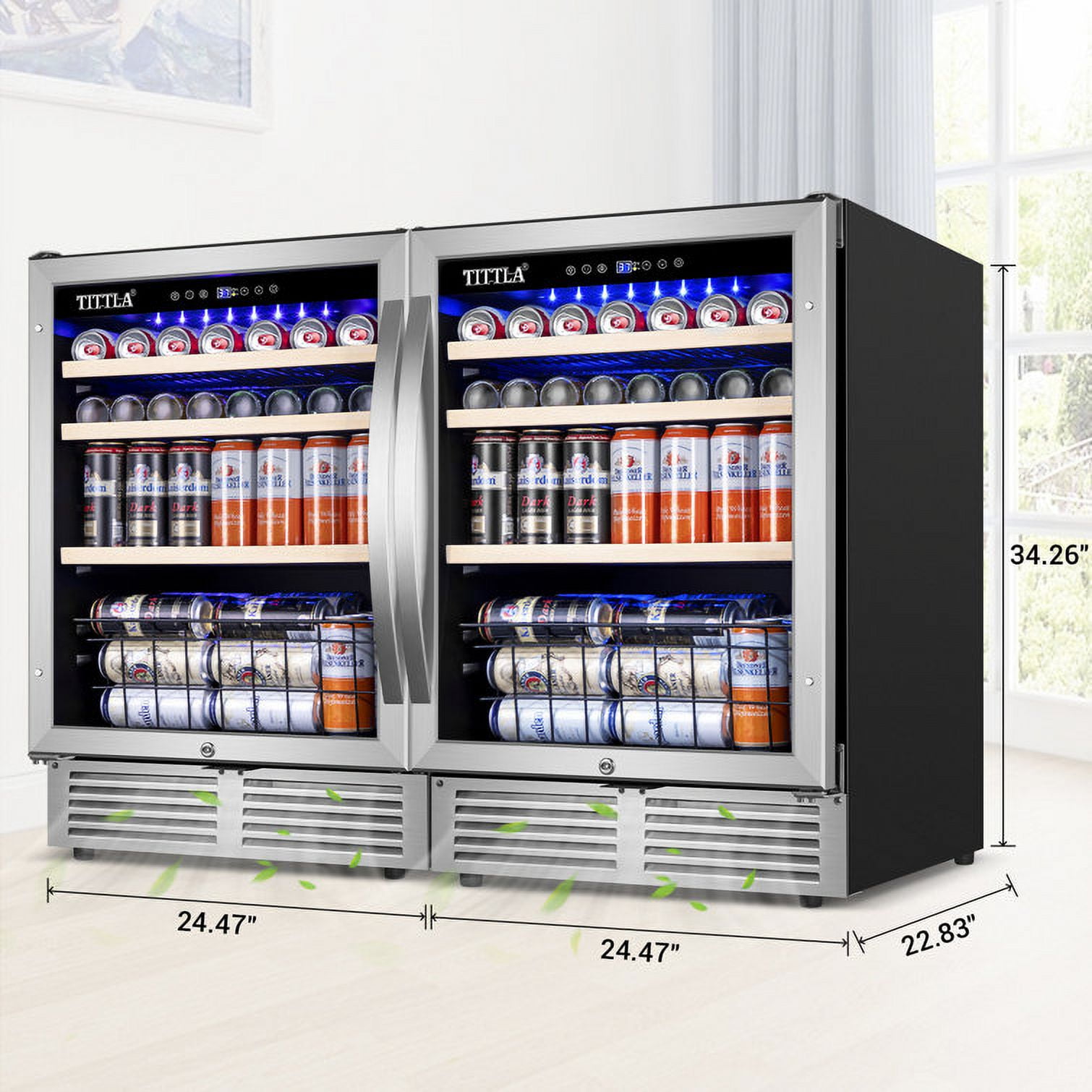 Tittla Beverage Refrigerator,300 Can 48"Beverage Fridge Freestanding/Built-in Reversible Door Hinge Beverage Cooler(2 Pcs)