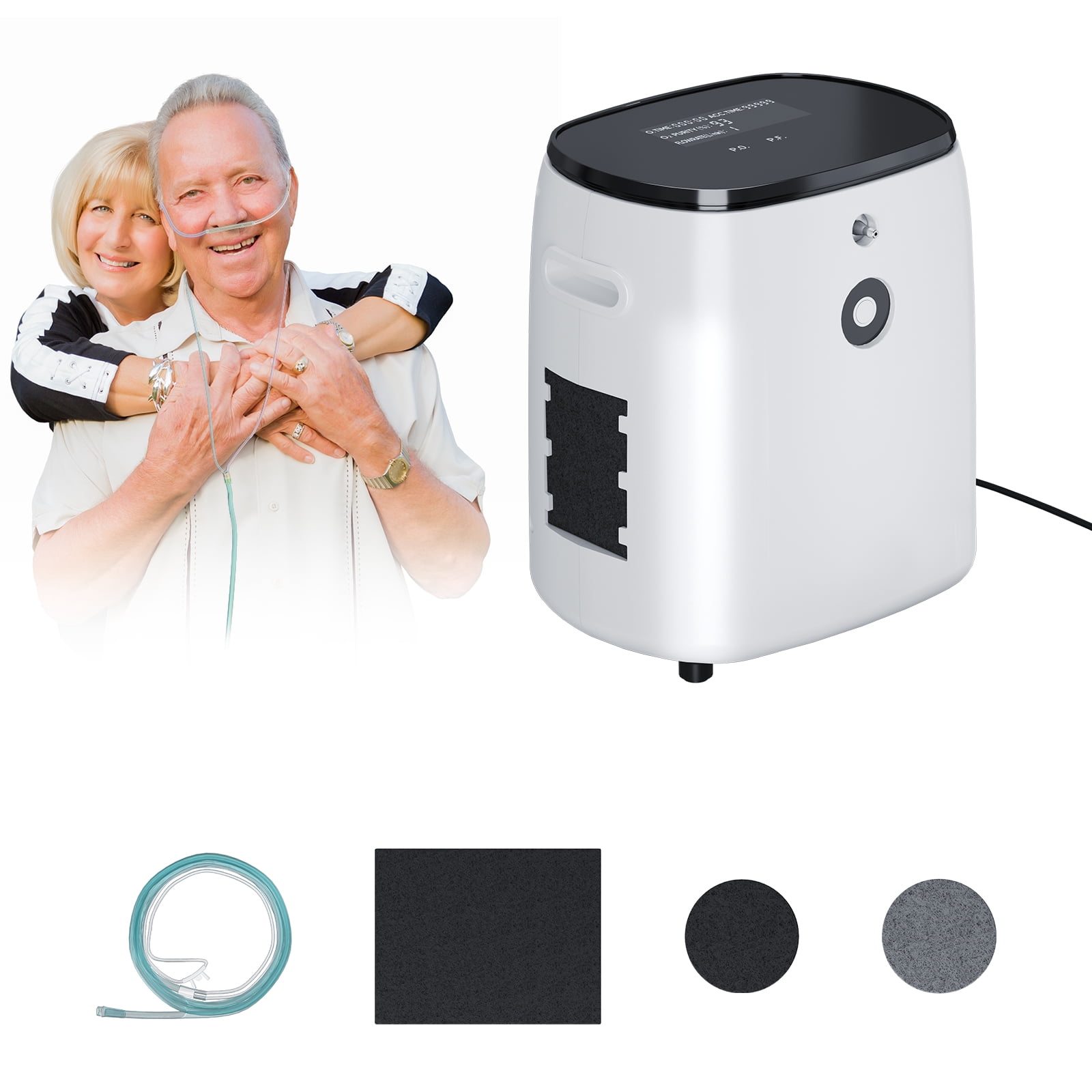 JUGACOOL Portable 1-7 Continous Tube Machine Filters O2 Producer (STABLE) Quiet(All-Age) with Full Accessories White Concentrator P43