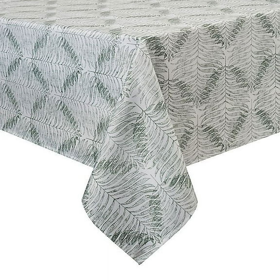 70 Round Tablecloth Sage Green White Leaf Design Benson Mills