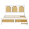 thumbnail image 5 of Queen Size Bed, Wood Storage Platform Bed Frame with 2 Drawers, Rattan Headboard and Footboard, Fashionable Platform Bed with Strong Wooden Slats Support, No Box Spring Needed, White, 5 of 9