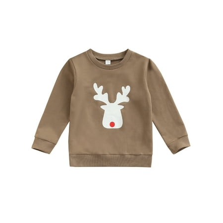 

Yuemengxuan Christmas Kids Sweatshirt Long Sleeve Round Neck Elk Printed Tops