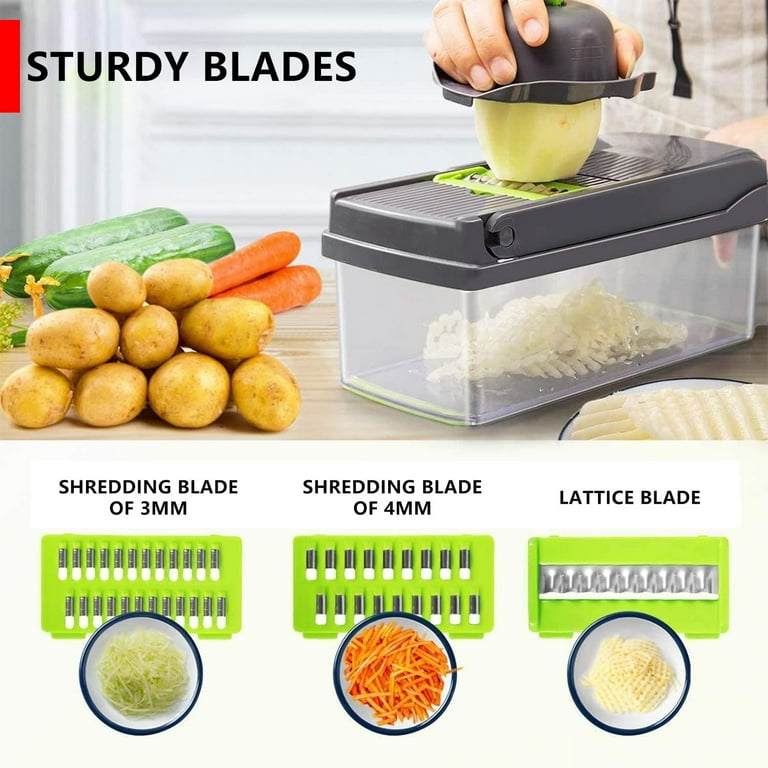 Cofelife 12 in 1 Pro Vegetable Chopper, Multi-functional Onion Chopper, Vegetable Cutter Stainless Steel Blades, Vegetable Slicer Container, Mandoline