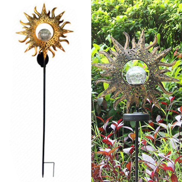 Luces solares para jardín decorativas para exteriores, luces solares de estaca de metal para exteriores, bola de vidrio agrietada, decoración solar impermeable para jardín, patio, césped, camino