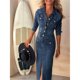 thumbnail image 5 of Vestido de Mezclilla para Mujer, Moderno, Larga, con Botones, Maxivestido Mezclilla, Ajustado, Abertura, Vestidos Largos Profundo L, 5 of 5