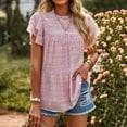 thumbnail image 2 of safuny Women's Trendy Loose Fit Pleated Tops Clearance Printed Tops Ruffle Sleeve Tees Crew Neck Shirts Leisure Elegant Vintage Clothing 2024 Fashion Summer Pink XL, 2 of 9