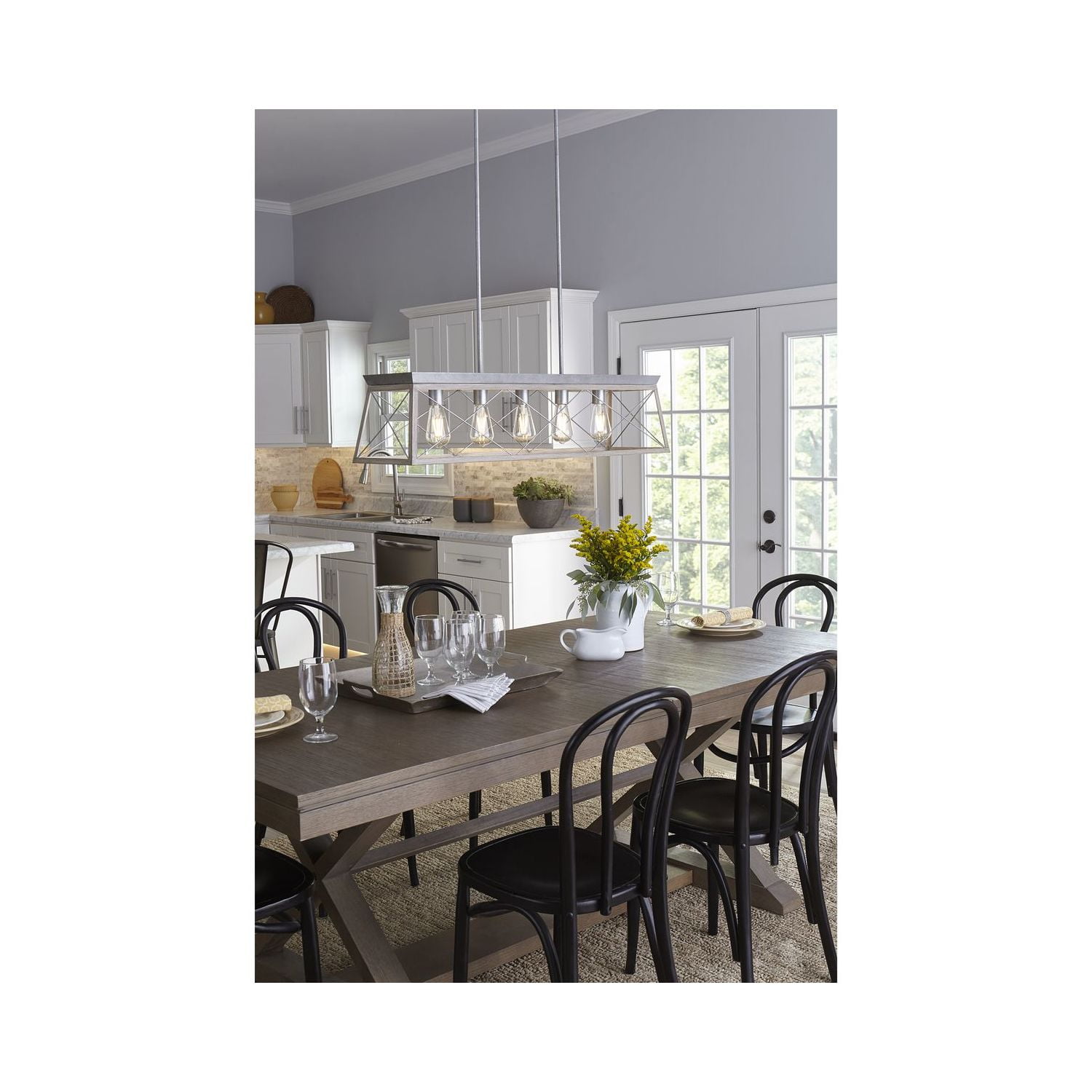Briarwood Collection Five-Light Galvanized and Bleached Oak Farmhouse Style Linear Island Chandelier Light