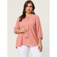 thumbnail image 2 of Women's Plus Size Work Round Neck Ruffle Chiffon Blouse Top Pink 4X, 2 of 6