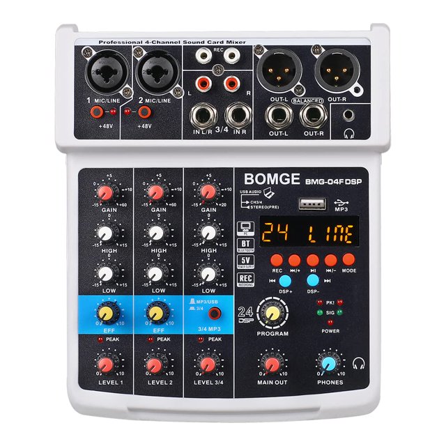 Interfaz de mezclador de sonido para DJ BOMGE de 4 canales con MP3 USB Bluetooth