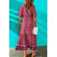 thumbnail image 2 of ABPHQTO Vestido De Mujer De Manga Corta Con Pompones Y Estampado Floral Boho Rojo, 2 of 5
