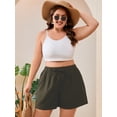 thumbnail image 2 of SHOWMALL Women's Plus Size Summer Shorts, Soft Breathable Summer Wide Leg Shorts with Patch Pockets, Olive Green 3X Casual Elastic Waist Drawstring Shorts for Women, 2 of 7