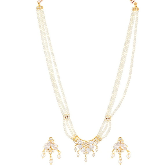 Efulgenz Indian Jewelry Set CZ Cubic Zirconia Faux Pearl Multicolor Layered Strand Beaded Choker Necklace Earrings Set, White