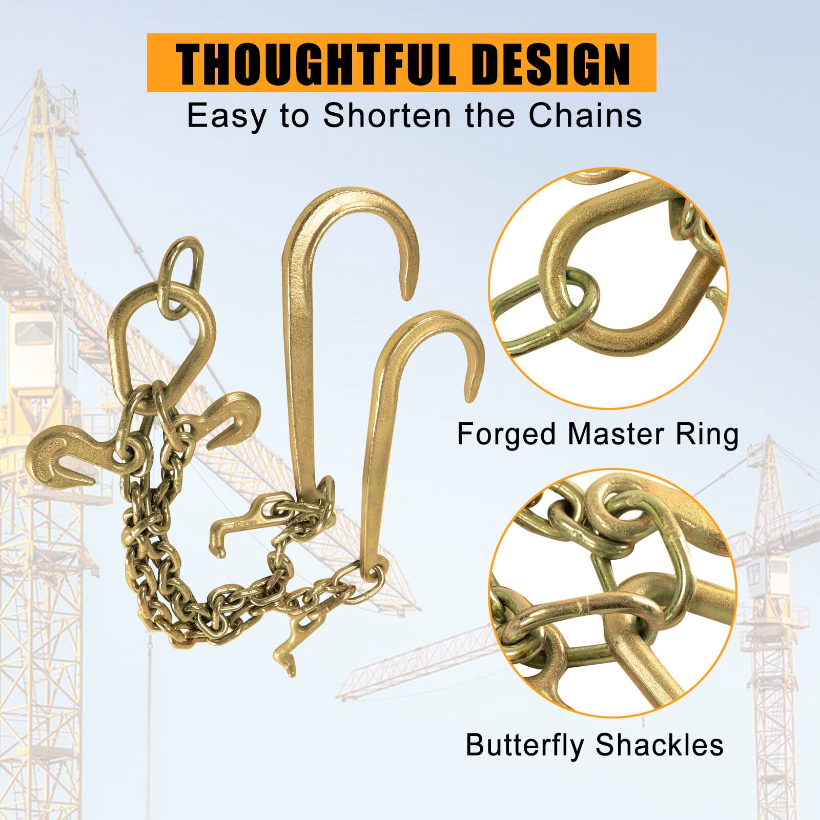 Tow Chain J-Hook 3/8" X 2' V-Type w/ G70 Grab Hook Tractor Car Wrecker Truck Tie