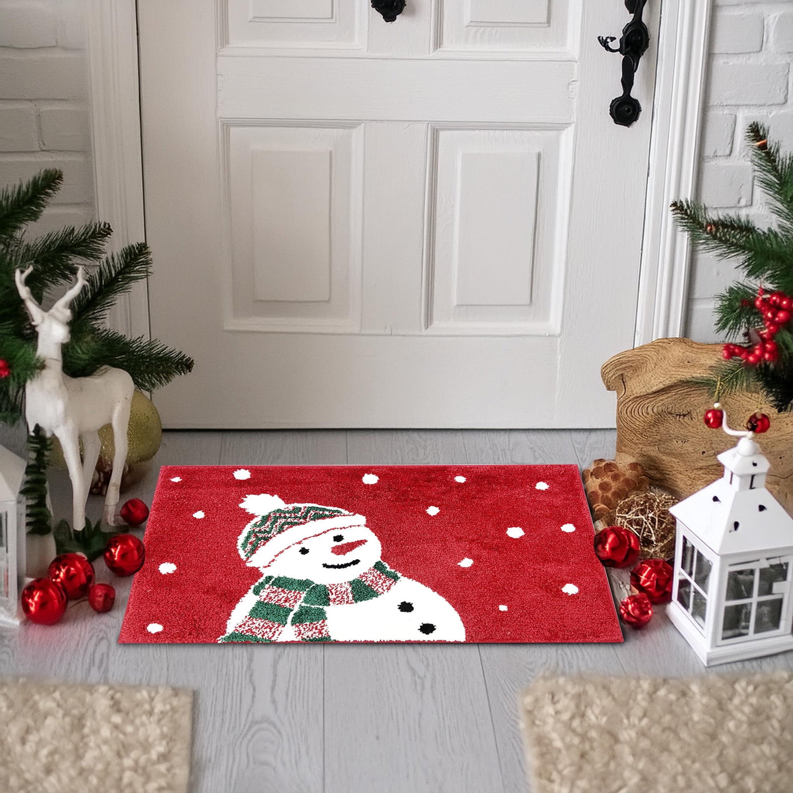 Christmas Bathroom Rugs 15.74*23.6INCHES,Non-Slip Rubber Back Machine Washable,Soft Absorbent Shaggy Xmas Bath Mat Rug Winter Themed Christmas Festive Bathroom Floor Mat