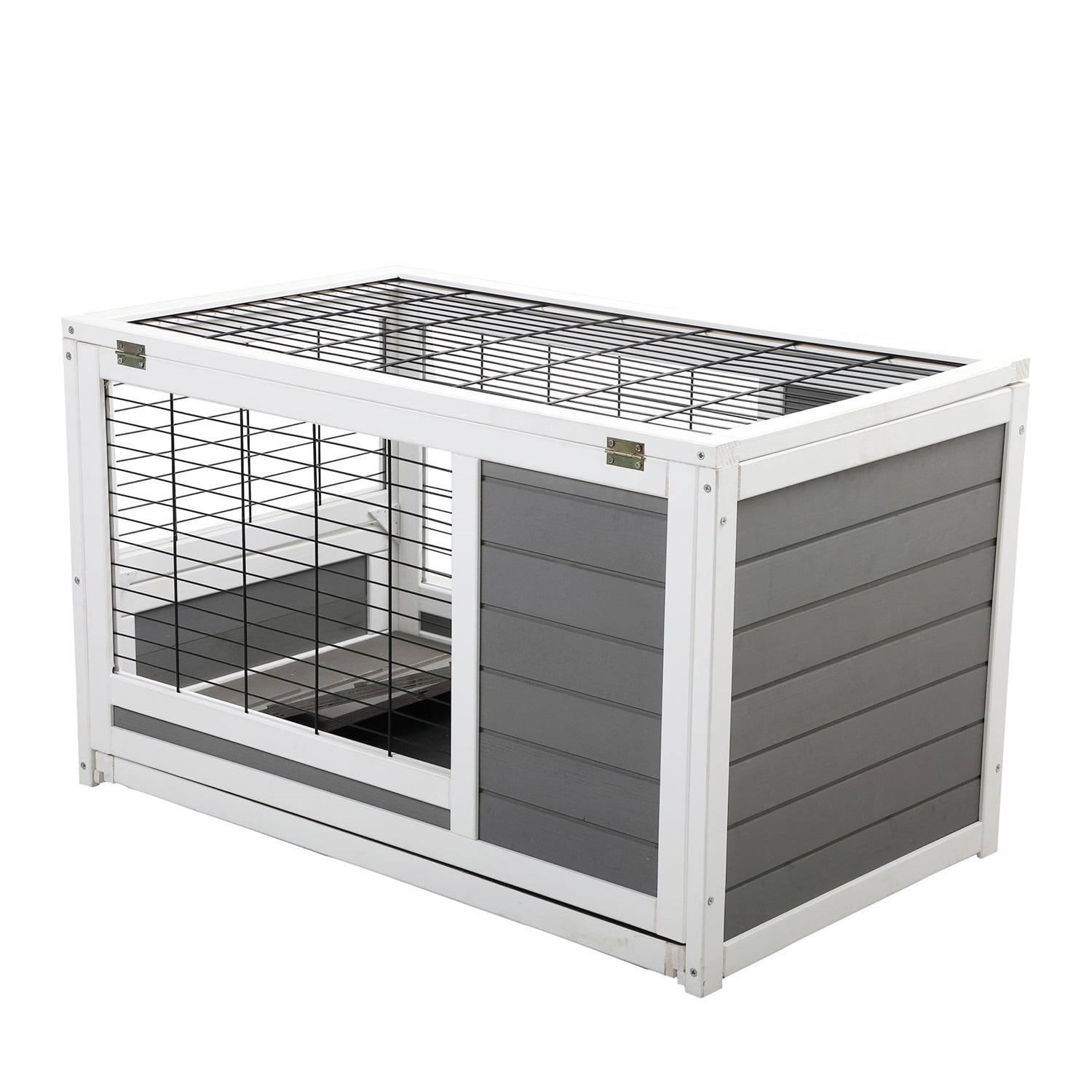 Pefilos 35" 2-Storey Guinea Pig Hutch Pet House Box Wooden Rabbit Cage Comfy Cabin for Small Animals, Gray Pefilos 35" 2-Storey Guinea Pig Hutch Pet House Box Wooden Rabbit Cage Comfy Cabin for Small Animals, Gray