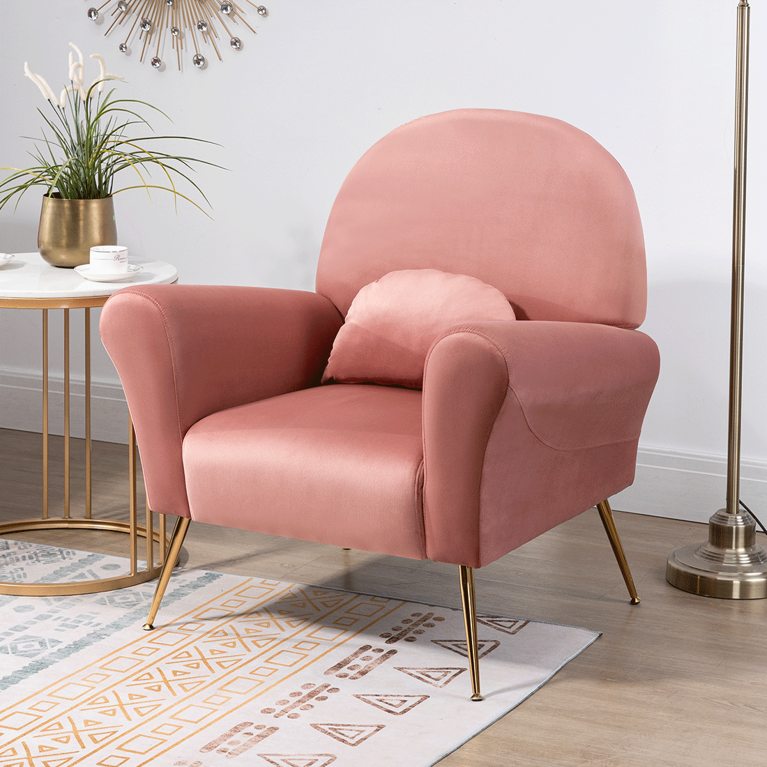 Newnno Velvet Accent Chair, BigArm Accent Chair, Velvet Upholstered Sofa with Gold Metal Legs