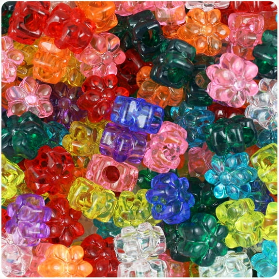 BeadTin Multi Transparent 13mm Flower Pony Beads (250pcs)