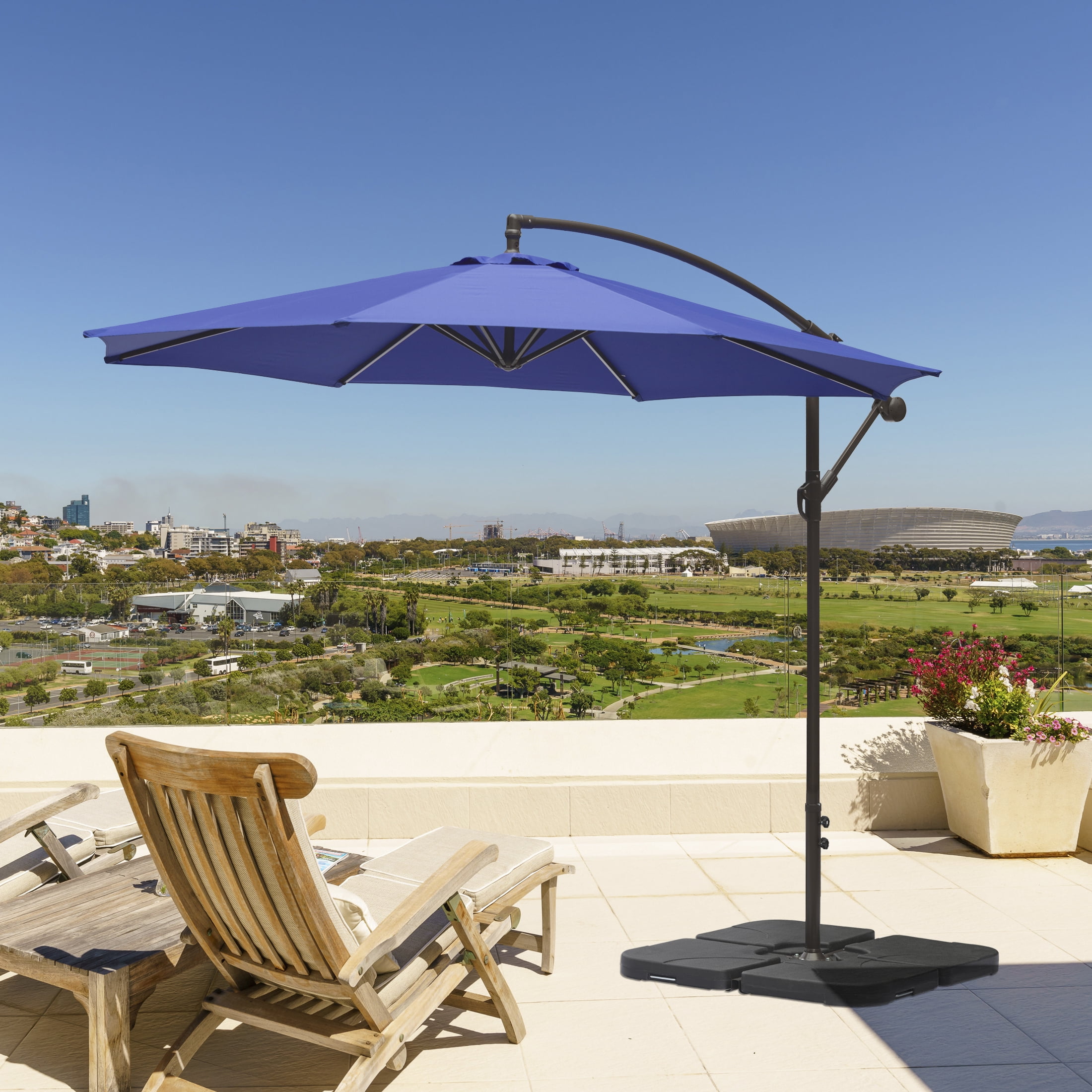 Westin Outdoor 10 Ft Cantilever Offset Umbrella with Base Weights Included for Outdoor Patio UV Weather Resistant, Royal Blue