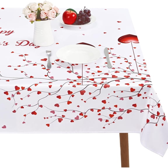 Valentines Day Table Cloth Love Tree and Heart Tablecloth Waterproof Machine Washable Tablecloth for Valentines Wedding Decoration, 60 x 84 Inch