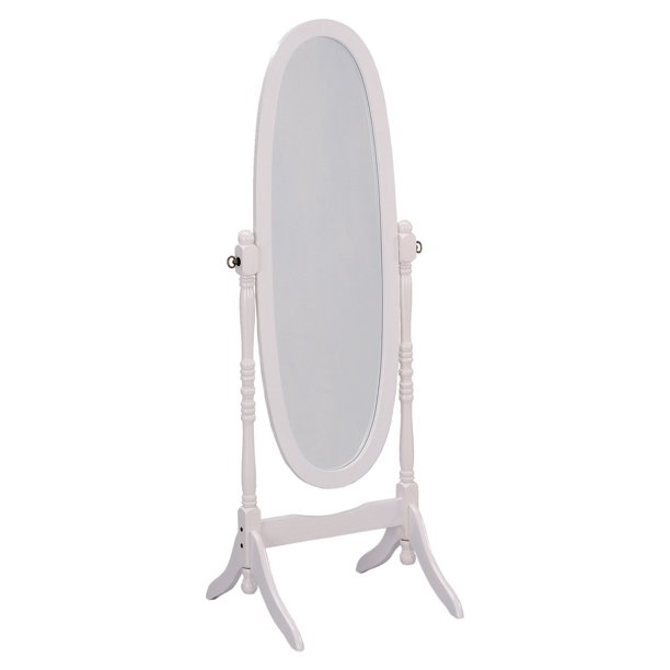 Ore International White Finish Oval Wood Cheval Floor Standing Mirror
