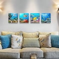 thumbnail image 3 of HFDF Wall Decor Canvas wall art for living room Coral and Fish Modern Decor 4 Panels Stretched and Ready to Hang blue Ocean Theme Sea Fish and sea Turtles undersea world Prints 16x12inch Framed, 3 of 6