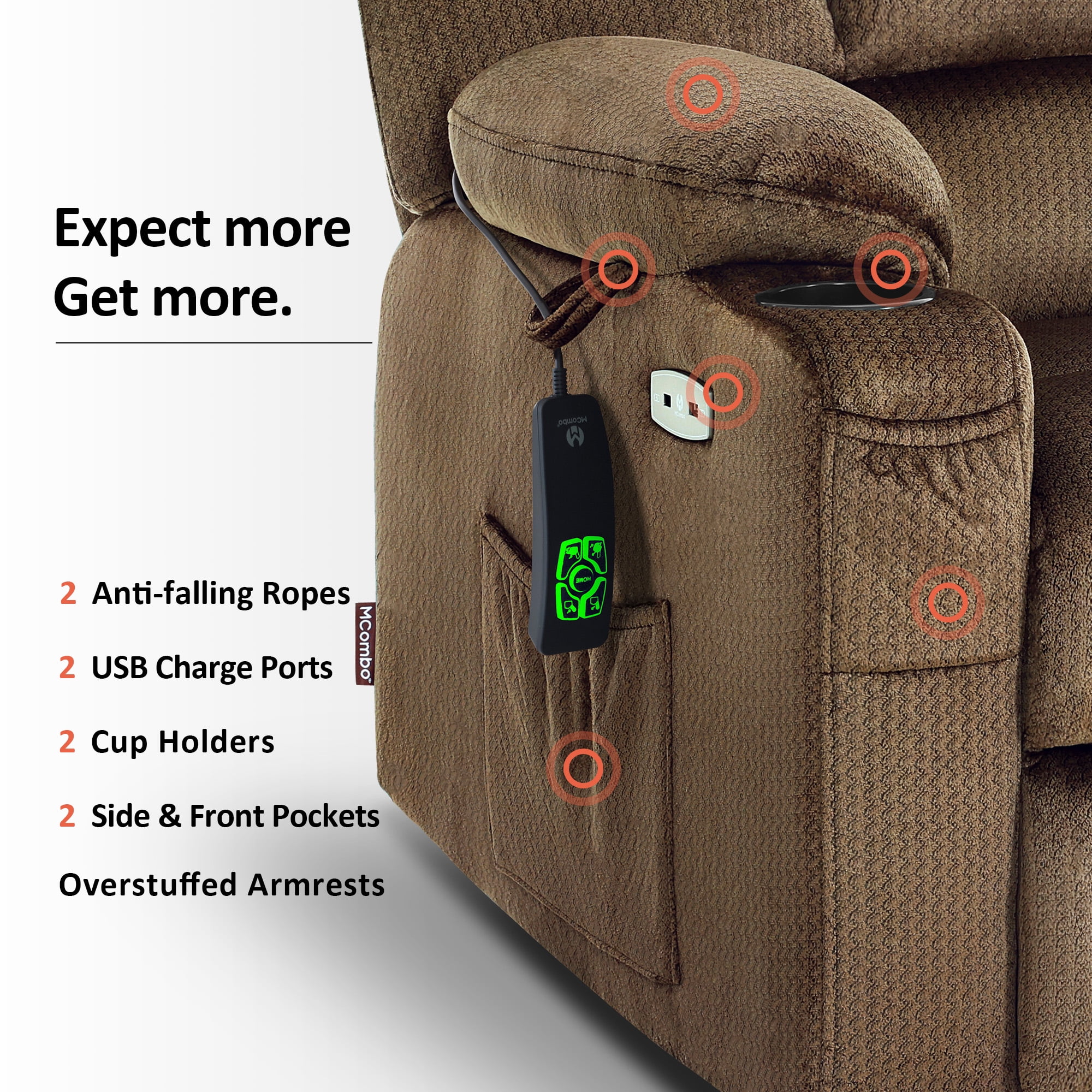 MCombo Oversized Power Lift Recliner for Bariatric Elderly, Infinite Position, Fabric R7677(Brown)