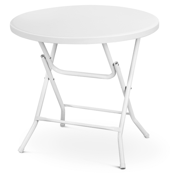BEZT 31" (2.5 Foot) Round Foldable Plastic Table, Portable Camping Dining, No Assembly, White Top/Grey Leg
