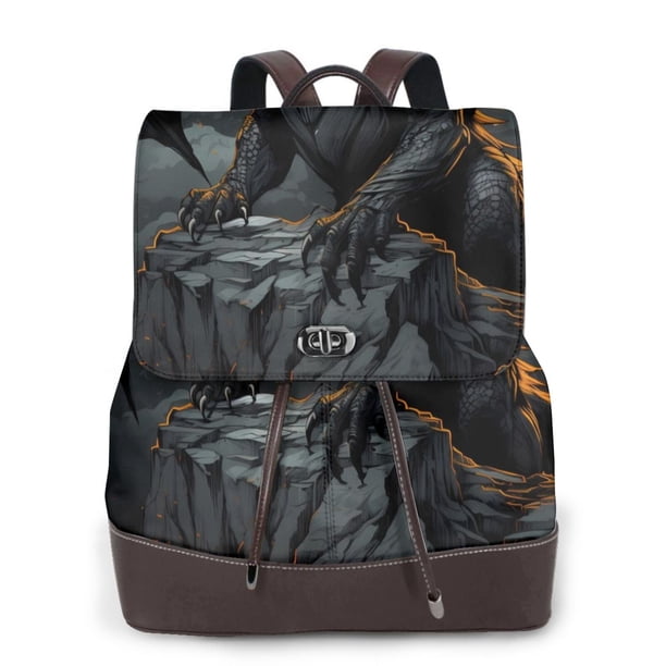 Balery Full Moon Black Dragon Mochila de Cuero para Mujeres, Gran Capacidad, Bolsa de Viaje Multifuncional, Mochila de Cuero y Bolsa de Hombro para Mujeres