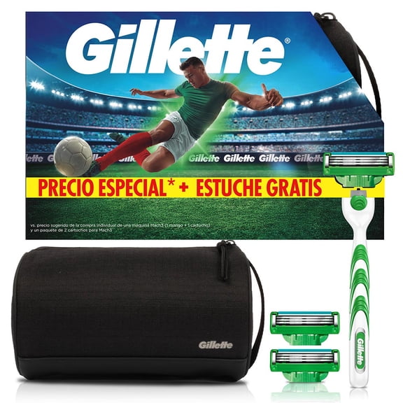 Kit Gillette Mach3 Sensitive 1 Mango + 3 Repuestos con Aloe + Estuche