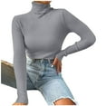 thumbnail image 3 of Nfurl Turtleneck Sweaters for Women Slim Fitted Long Sleeve Pullover Sweater Cozy Solid Color Knit Sweaters 2025 Fall Jumper Tops Gray M, 3 of 9