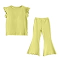 thumbnail image 2 of Zpanxa Girls Matching Sets Solid Color Flutter Sleeve Sleeveless Top with Flared Long Pants 2 Piece Set 12 Months, 2 of 6