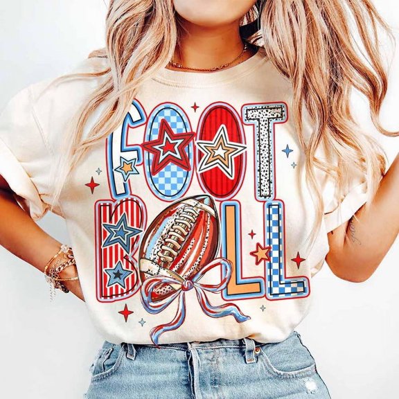 Football Mama T-Shirt, Game Day Coquette Tee, Brushstroke Football Bow Shirt, Preppy Football Mom Shirt, Cute Fall Sports T-Shirt