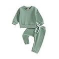 thumbnail image 2 of 2PCS Toddler Boy Girl Fall Outfit 6M 12M 18M 24M 3Y Unisex Baby Solid Color Clothes Long Sleeve Sweatshirt Tops Drawstring Pants Sets, 2 of 10