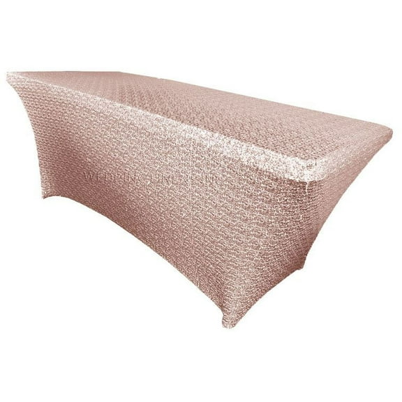 Wedding Linens Inc. 8 Ft Sequin Rectangular Spandex Stretch Elastic Lycra Table Cover tablecloth for Wedding Events Party Décor use - Blush Pink