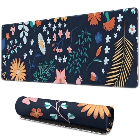 Long Mouse Pads for Desk,Pioneer Flower Floral Print Pattern Desk Mats on Top Of Desks, Desk Mouse Pad Extra Large with 3mm Non-Slip Base and Stitched Edge for Gaming,Office,Work,Home 31.5"x11.8"