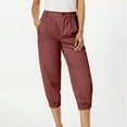 thumbnail image 2 of Stylish Olyvenn Women's Cropped Paper High Waist Pants with Pockets Lounge Workout Jogging Solid Color Vintage Trousers Wine XL, 2 of 5