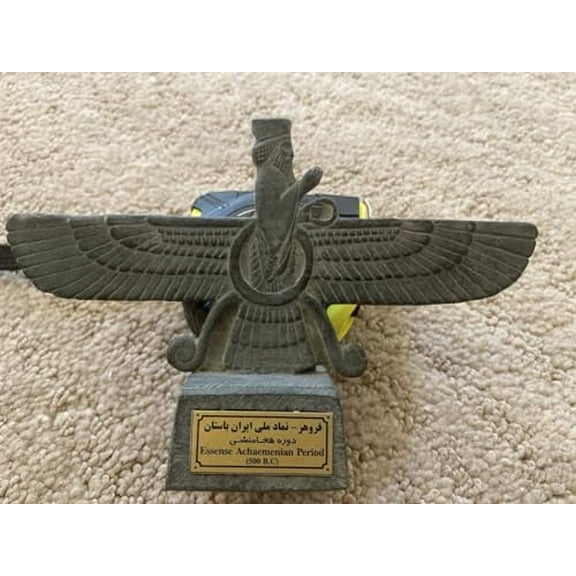 Statue - Statue, Size 6” x 4”, Handcrafted, New Charcoal Color Farvahar Ahura Mazda Art, Unique Home Decor, Ancient Love Zarathustra, Farvahar Decorative Statue