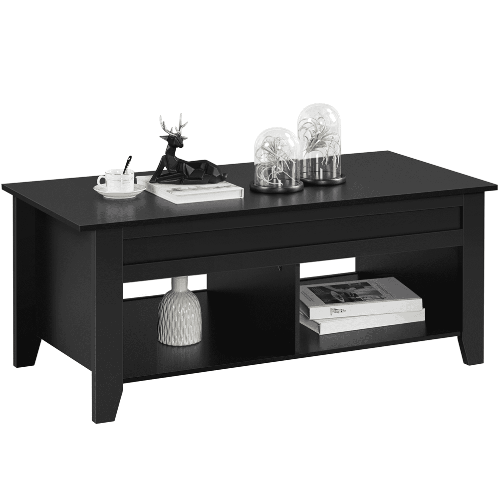 Yaheetech 39.5in Lift Top Coffee Table w/ Storage & 2 Open Shelves for Living Room, Black