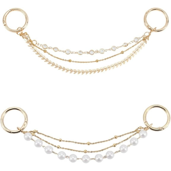 1 Box 2 Styles Pears Shoes Charms Bling Rhinestones Shoe Chains for Women Decoration Shoelace Gold Alloy 3-Strand Chains with Spring Gate Ring Shoe Jewelry for Sneakers Casual Shoes Bag Hat Golden