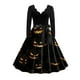 thumbnail image 4 of Vestidos de fiesta de Halloween góticos retro para mujer, otoño 2024, manga larga, cuello en V, disfraces de cosplay vintage aterradores, vestido con estampado de calavera y rosa, 4 of 5
