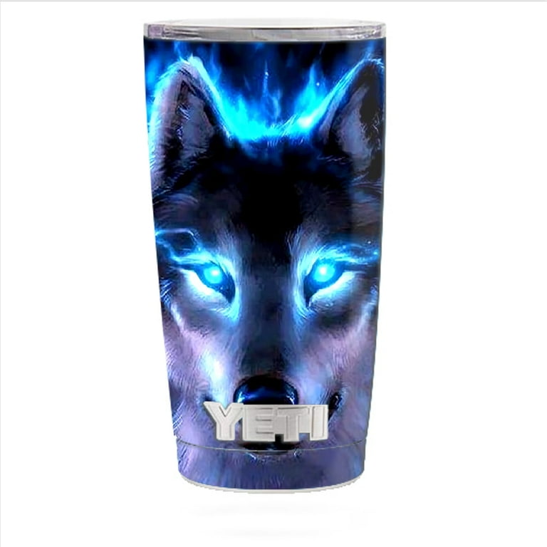 Skin Decal For Yeti 20 Oz Rambler Tumbler Cup Wolf Glowing Eyes Fire