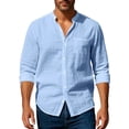 thumbnail image 5 of Men's 2 Piece Set Cotton Linen Long Sleeve Top With Elastic Waist Drawstring Pockets Casual Beach Lounge Set Solid Color Summer Vacation | Zenithor,Sky Blue 2XL, 5 of 9